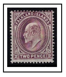 FALKLAND ISLANDS - 1904 2d purple fine mint with REVERSED WATERMARK.  SG 45aw.