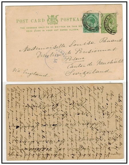 BASUTOLAND - 1913 1/2d South African PSC uprated and censored to Switzerland used at BUTHA BUTHA.