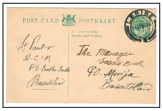 BASUTOLAND - 1917-26 1/2d South African PSC used locally at LERIBE.