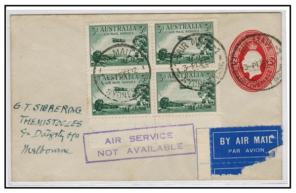 AUSTRALIA - 1930 2 1/2d red PSE uprated to Melbourne struck AIR SERVICE/NOT AVAILABLE.
