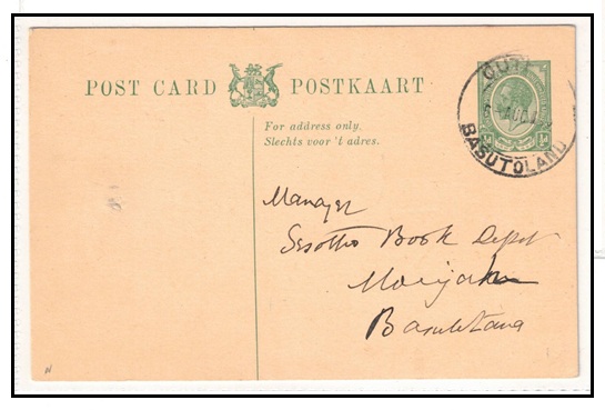 BASUTOLAND - 1917-26 1/2d green PSC of South Africa used locally at QUTHING.  H&G 4.