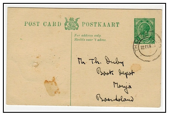 BASUTOLAND - 1917-26 1/2d green PSC of South Africa used locally at THABABOSIGO.  H&G 4.