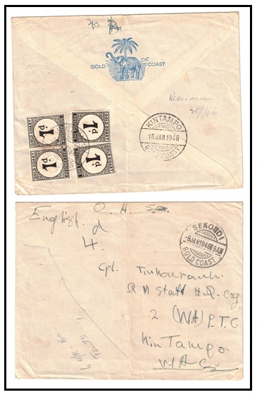 GOLD COAST - 1946 unstamped local cover with 1d (x4) 