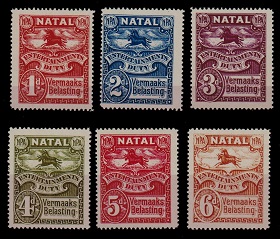 NATAL - 1925 1d to 6d NATAL ENTERTAINMENTS DUTY adhesives in unmounted mint condition.