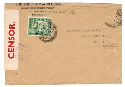 ADEN - 1940 PASSED BY CENSOR/No.12 cover to USA.