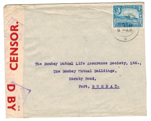 ADEN - 1940 PASSED BY CENSOR/No.9 cover to India.