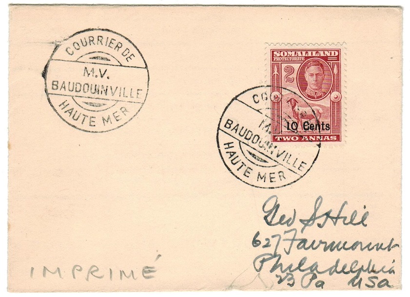 SOMALILAND - 1950 (circa) M.V.BAUDOUINVILLE maritime cover addressed to USA.