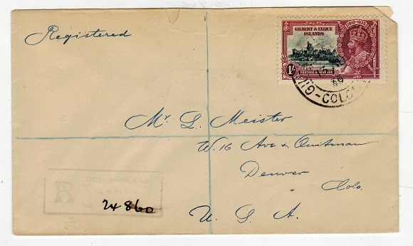 GILBERT AND ELLICE IS - 1936 registered cover to USA with 