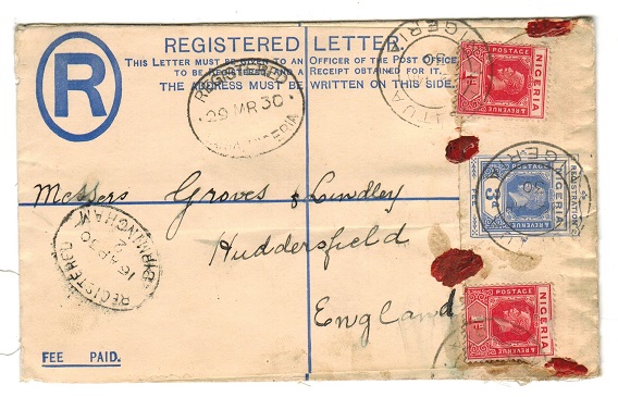 NIGERIA - 1923 3d RPSE uprated with 1d (x2) to UK used at FUNTUNA.  H&G 2.