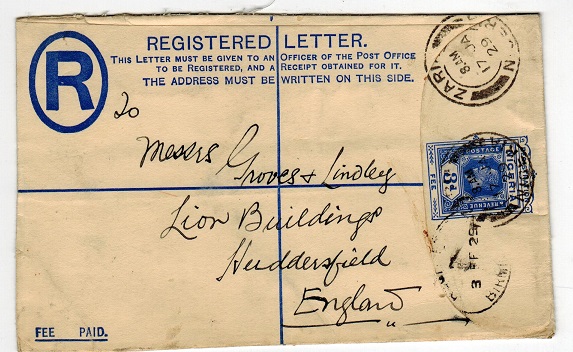 NIGERIA - 1923 3d RPSE uprated with 2d to UK used at ZARIA.  H&G 2.