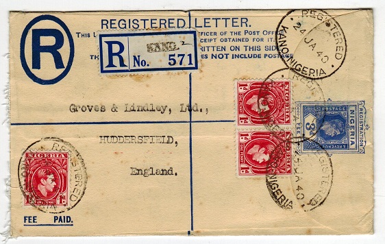 NIGERIA - 1937 3d RPSE to UK uprated and used from KANO.  H&G 4.