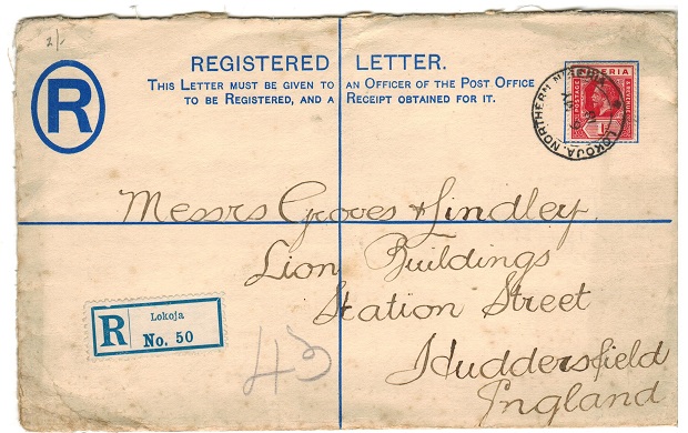 NIGERIA - 1914 2d RPSE to UK uprated and used at LOKOJA.  H&G 1a.
