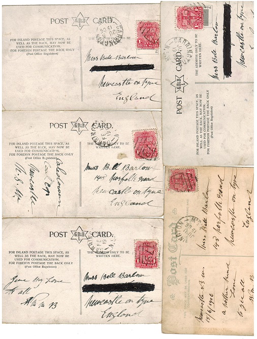 NEW SOUTH WALES - Five 1906 postcards used at 