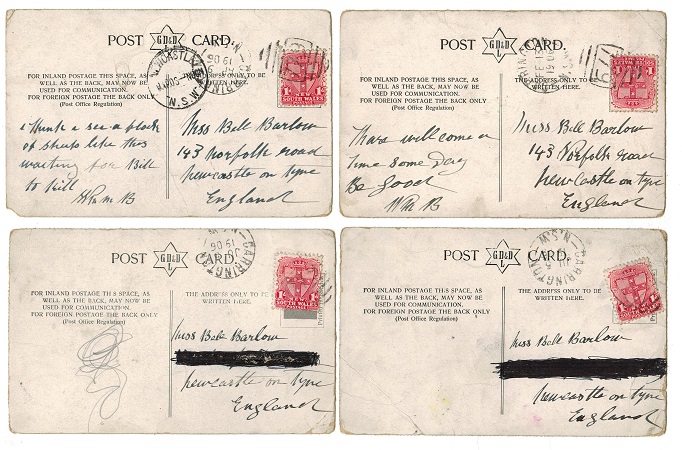 NEW SOUTH WALES - 1906 postcards (x4) to UK used at 