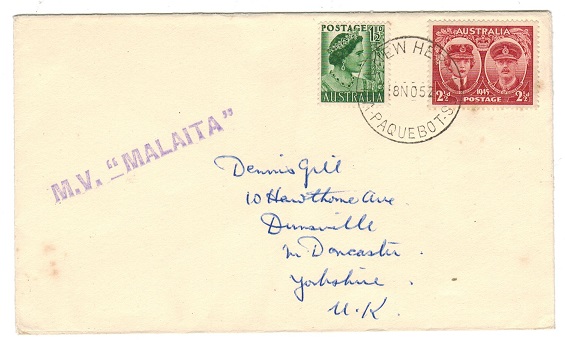 NEW HEBRIDES - 1952 NEW HEBRIDES PAQUEBOT cover with M.V.MALAITA maritime cancel.