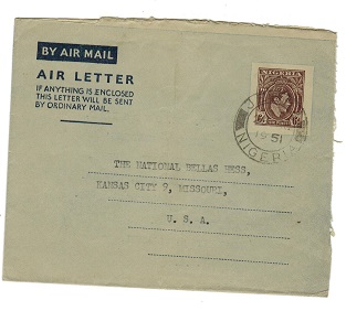 NIGERIA - 1948 6d postal stationery air letter addressed to USA cancelled JEBBA . H&G 1.
