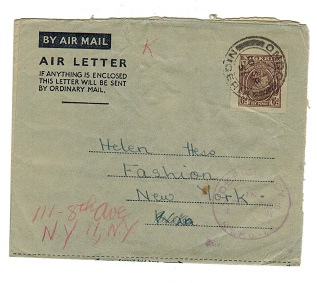 NIGERIA - 1948 6d postal stationery air letter addressed to USA cancelled ONDO. H&G 1.
