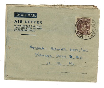 NIGERIA - 1948 6d postal stationery air letter addressed to USA cancelled YABA. H&G 1.
