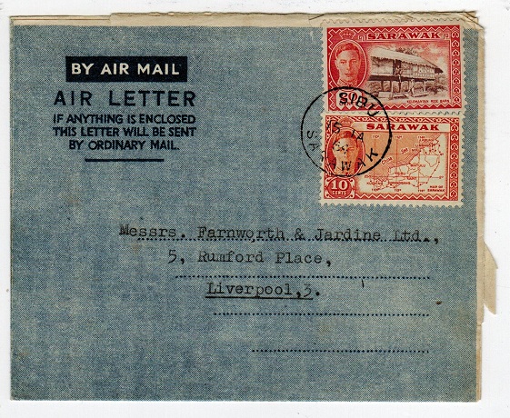 SARAWAK - 1954 30c rate use of FORMULA type air letter to UK from SIBU.