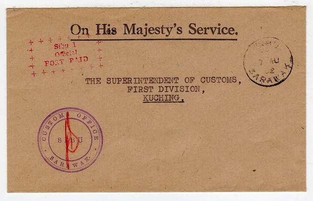 SARAWAK - 1952 local OHMS cover with red SIBU/OFFICIAL/POST PAID h/s.