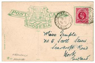 ZULULAND - 1908 use of postcard to UK bearing Natal 1d used from NKANDLA.