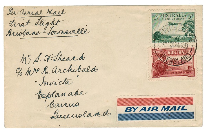 AUSTRALIA - 1930 Brisbane to Townsend first flight cover.