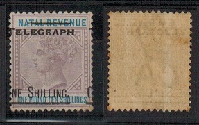 NATAL - 1886 ONE SHILLING black on 1.10/- mint REVENUE overprinted TELEGRAPH.
