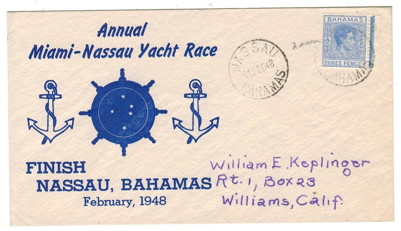 BAHAMAS - 1948 MIAMI-NASSAU YACHT RACE illustrated cover to USA.