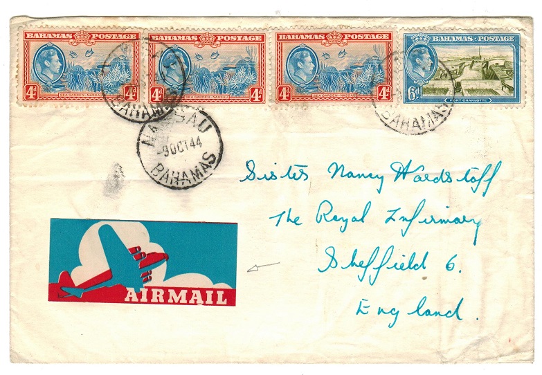 BAHAMAS - 1944 1/6d rate cover to UK with 