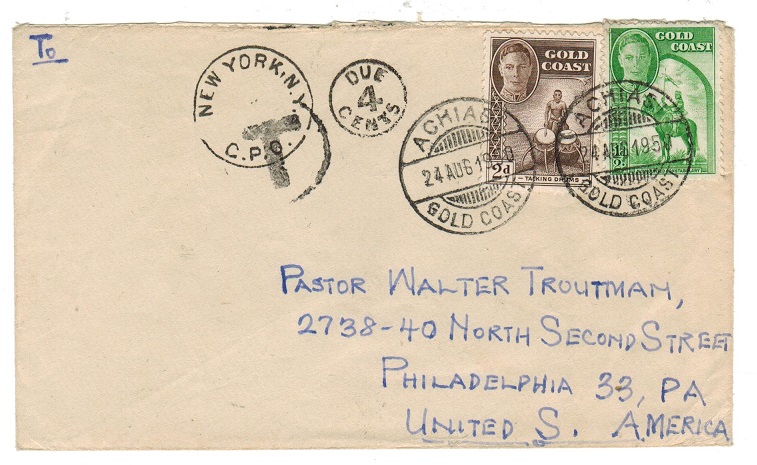 GOLD COAST - 1950 cover to USA used at ACHIASA with 
