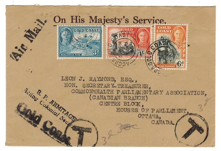 GOLD COAST - 1950 OHMS cover to Canada rated 1/9d with