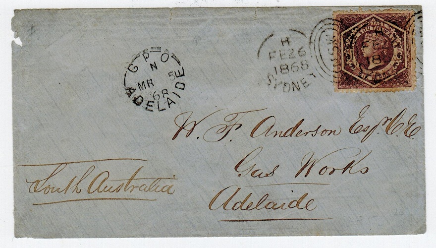 NEW SOUTH WALES - 1868 local cover with 6d used at SYDNEY.