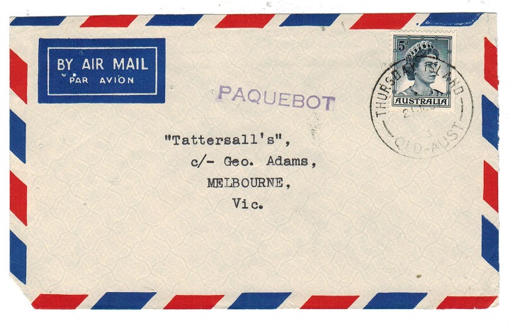 AUSTRALIA - 1961 cover to VICTORIA used at THURSDAY ISLAND with violet PAQUEBOT h/s.