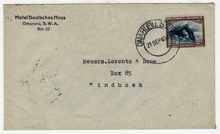 SOUTH WEST AFRICA - 1932 local cover used at OMARURU.
