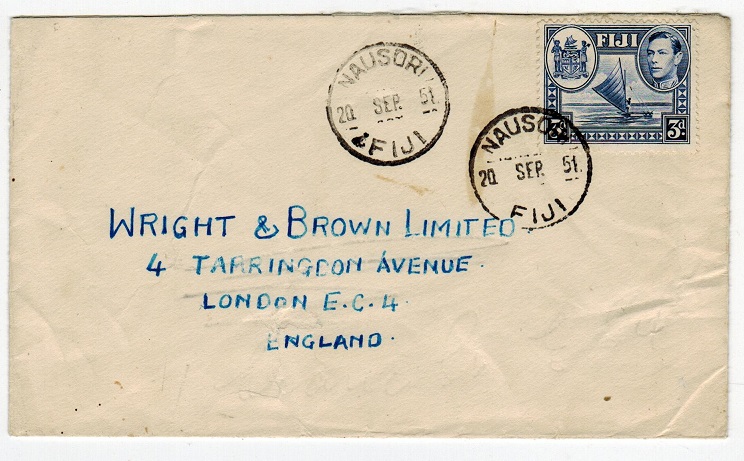 FIJI - 1951 cover to UK used at NAUSORI.