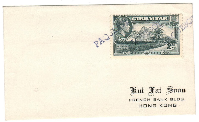 GIBRALTAR - 1943 2d rate PAQUEBOT cover to Hong Kong.