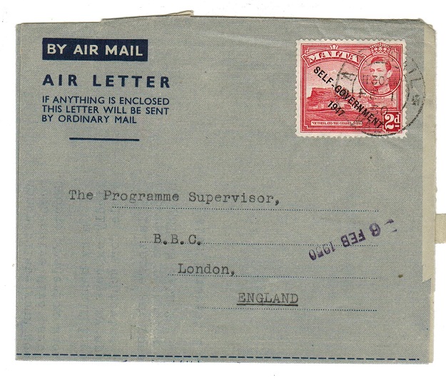 MALTA - 1950 use of FORMULA air letter to UK.