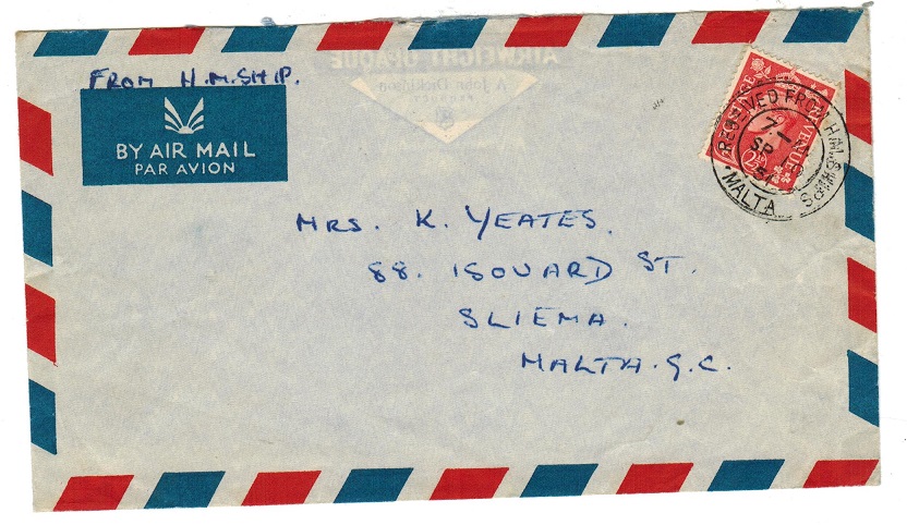 MALTA - 1951 RECEIVED FROM HMS SHIPS/MALTA cover.