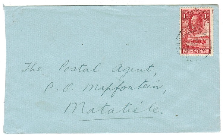BECHUANALAND - 1937 local 1d rate cover used at MOCHUDI VILLAGE.