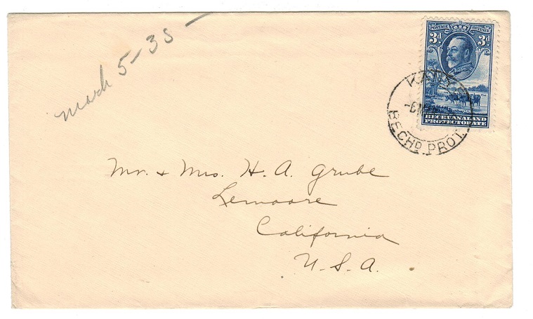 BECHUANALAND - 1935 3d rate cover to USA used at KANYE.