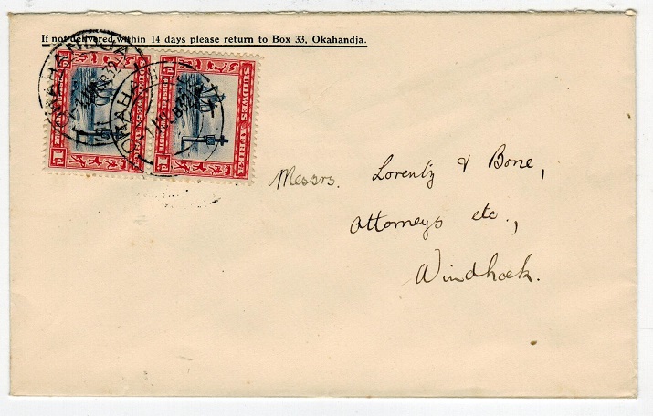 SOUTH WEST AFRICA - 1932 local cover used at OKAHANDJA.