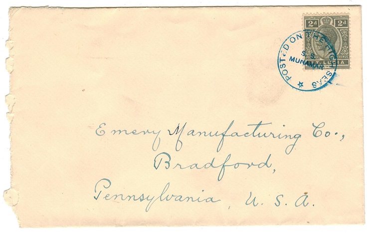 ST.LUCIA - 1932 (circa) S.S.MUNAMAR maritime cover to USA.