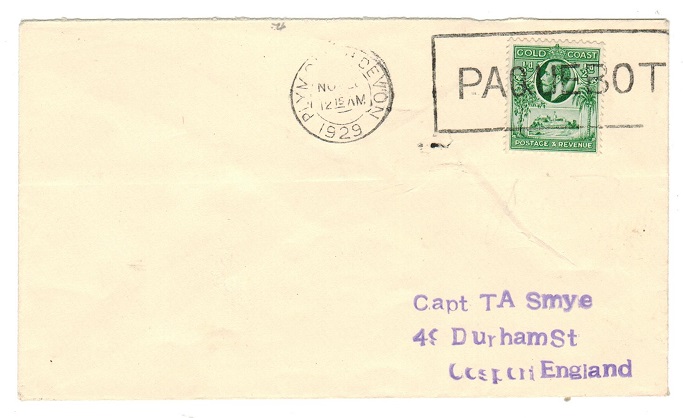 GOLD COAST - 1929 maritime cover to UK with 1/2d tied PAQUEBOT.