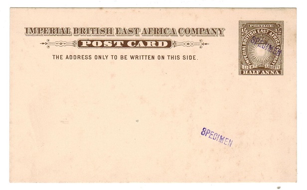 BRITISH EAST AFRICA - 1893 1/2a brown PSC unused with SPECIMEN h/s.  H&G 1.