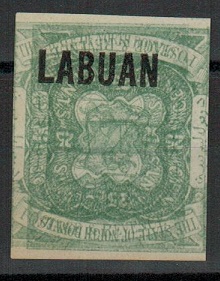 LABUAN - 1896 25c IMPERFORATE PLATE proof PRINTED TWICE, ONE INVERTED. (SG 80).