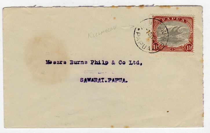 PAPUA - 1920 1 1/2d rate local cover used at KULUMADAU.