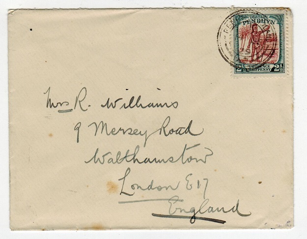 PENRHYN - 1929 2 1/2d rate cover to UK used at PENRHYN.
