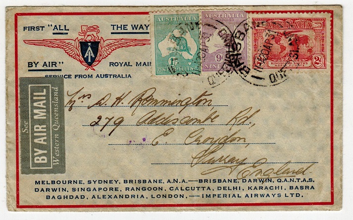 AUSTRALIA - 1931 first flight cover to UK with 2d and 9d+1/- 