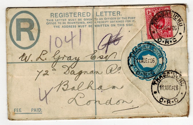 ORANGE RIVER COLONY - 1902 4d RPSE to UK uprated with 1d and used at THABA