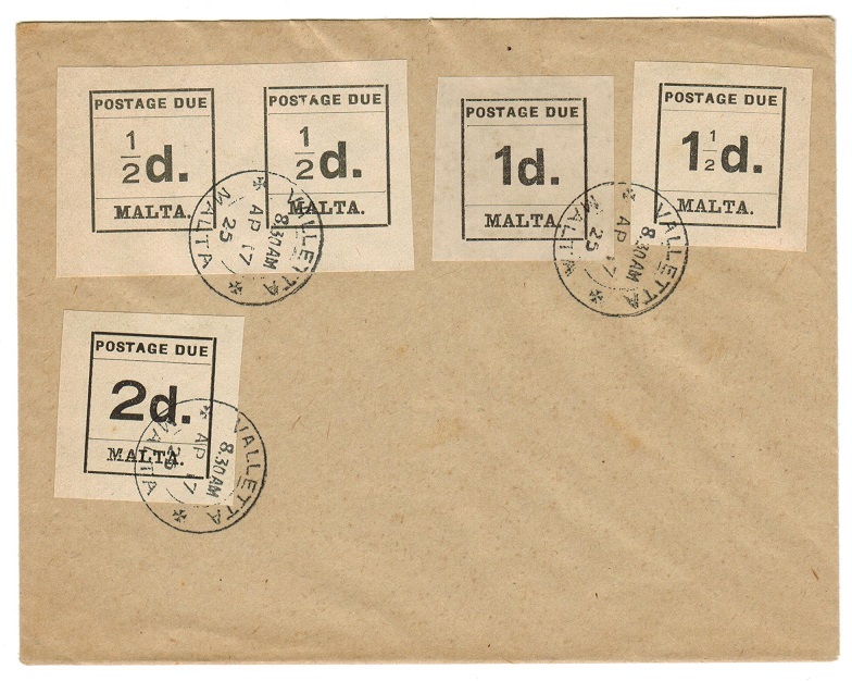 MALTA - 1925 multi franked (Gatt) postage due cover.